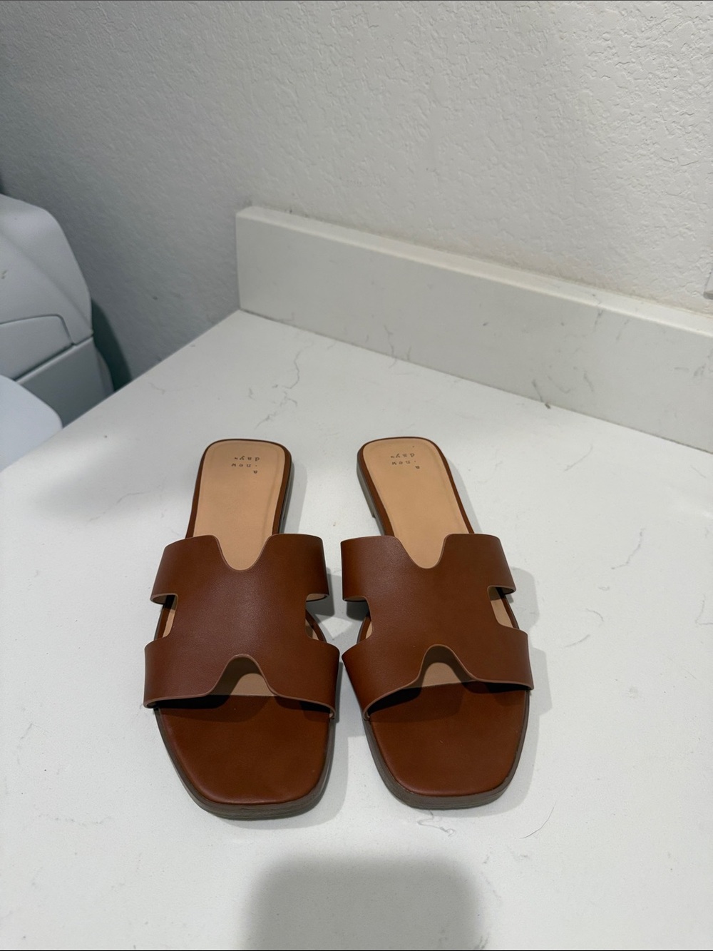 a new day Brown Leather Slide Mules 11w